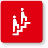 графічне зображення двох осіб, що підіймаються сходами, на червоному тлі