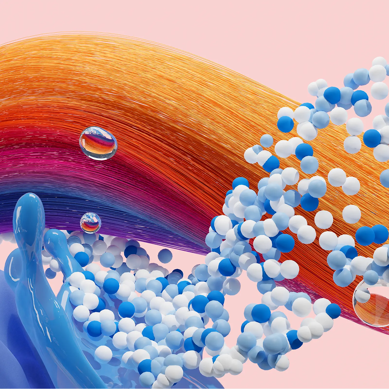 Абстрактне зображення, що символізує бізнес-підрозділ «Споживчі бренди» компанії «Хенкель» і представляє засоби для догляду за волоссям, засоби для прання та догляду за оселею.