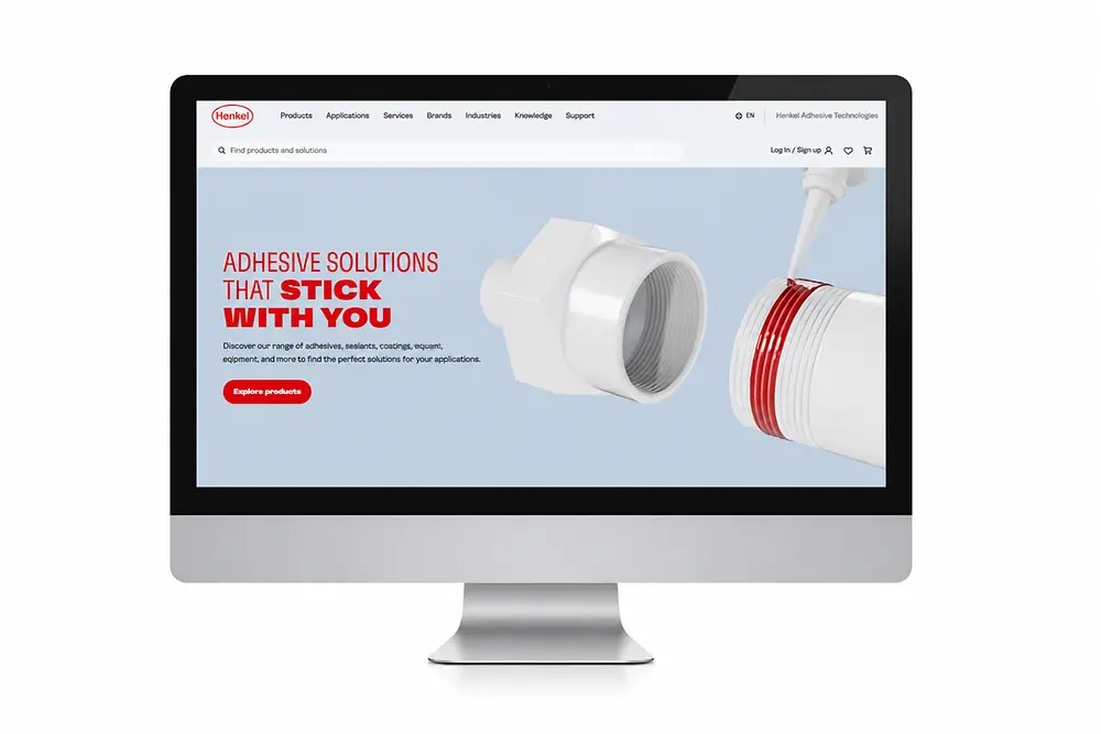 Екран монітора з вебсайтом Henkel Adhesive Technologies. 