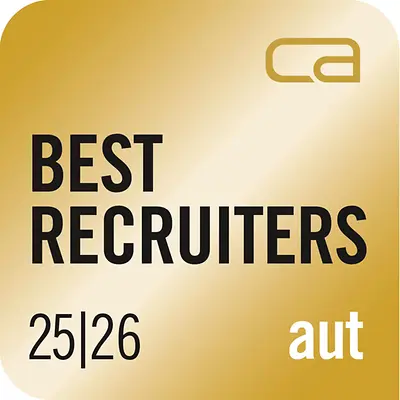 Золота відзнака Best Recruiters Austria 2025/2026 за високі стандарти рекрутингу та взаємодії з кандидатами.